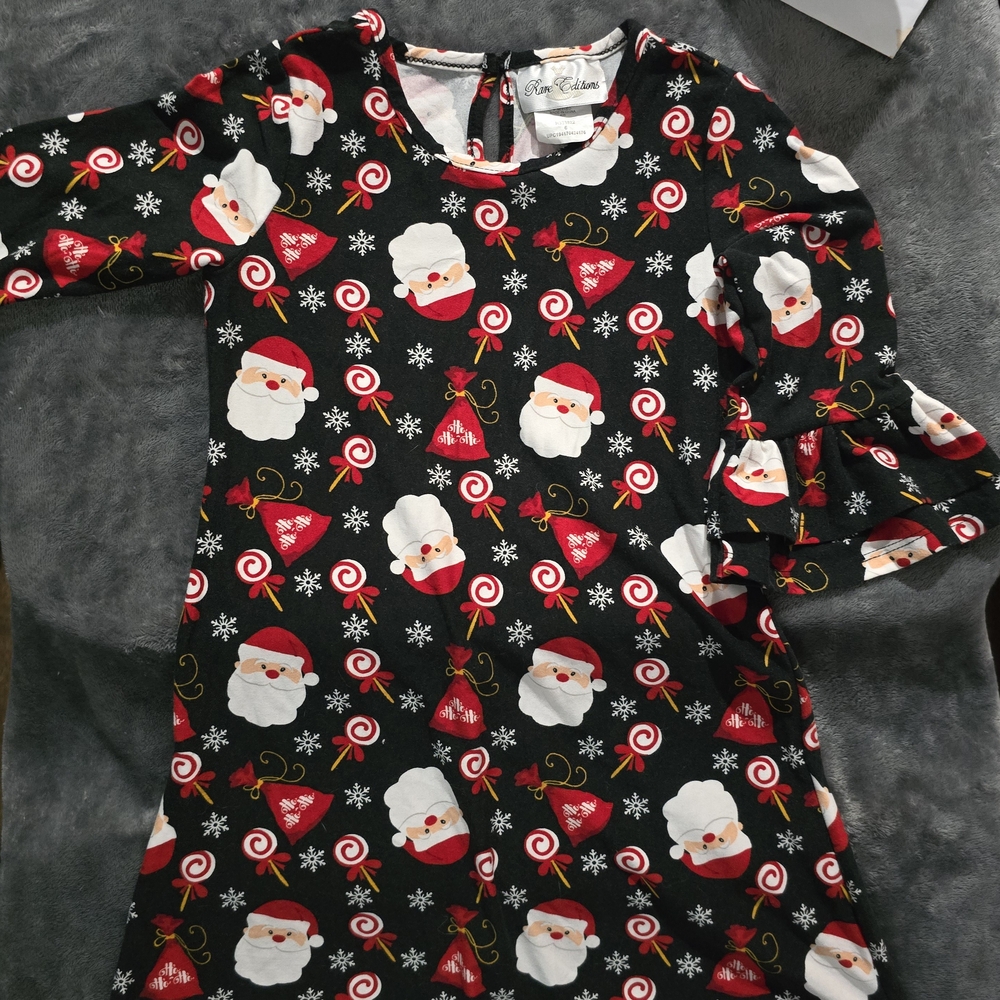 Girls Dress - Black with Santa Print